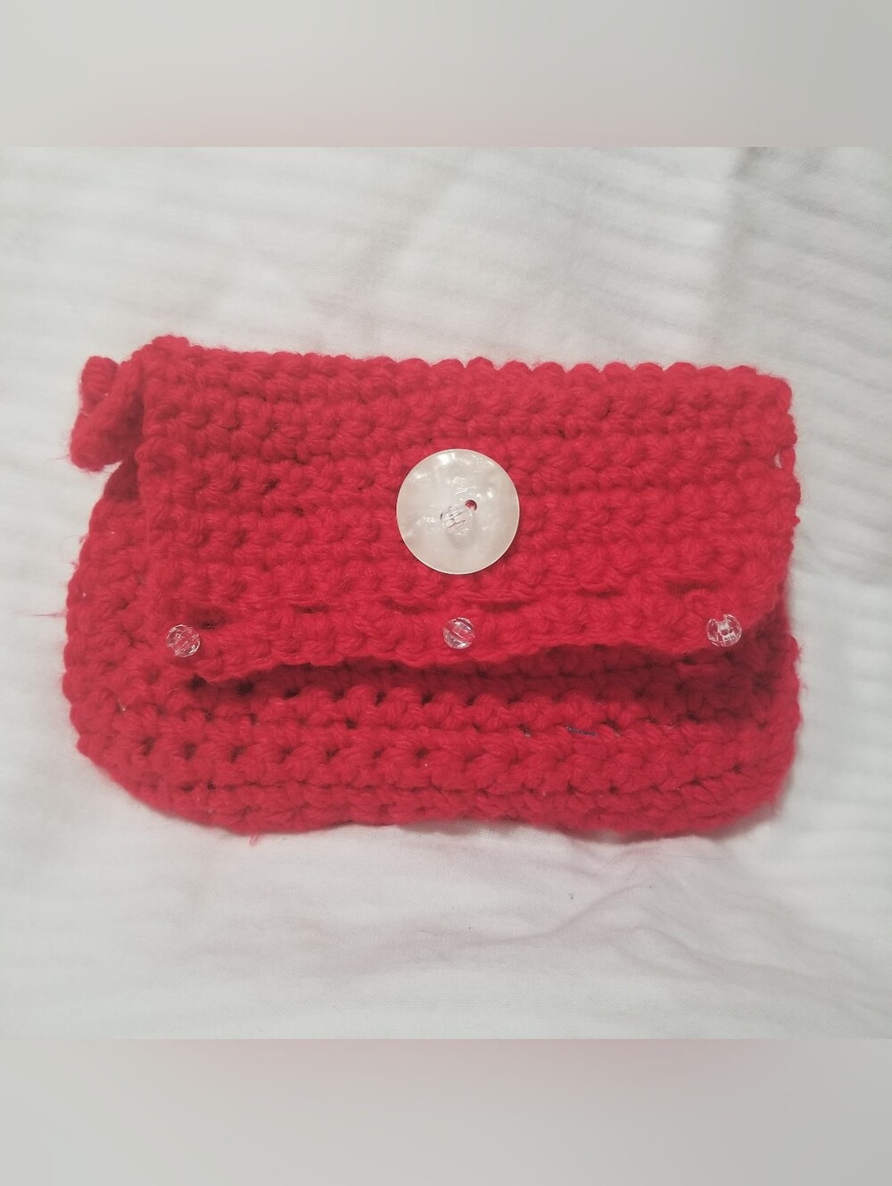 Handmade Sofistik Red Crochet Clutch with Mother-of-Pearl Button